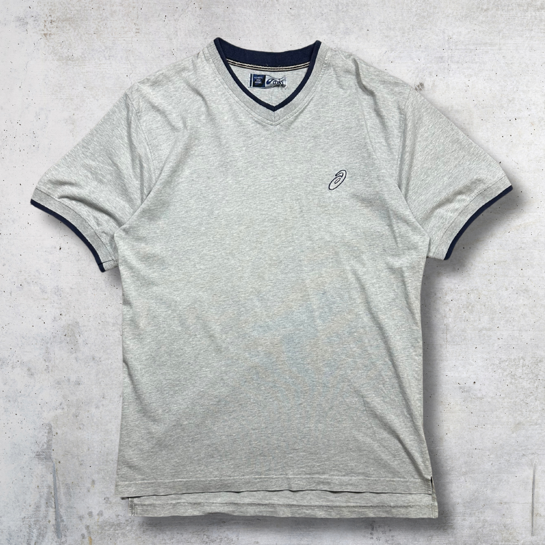 T-SHIRT VINTAGE ASICS COL V GRIS M/L